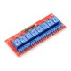 8-channel relay module with optoisolation - 10A / 250VAC contacts - 12V coil - red