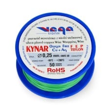 Montavimo laidas Kynar sidabruotas varis - 0.25 mm/AWG 30 - žalias - 50 m