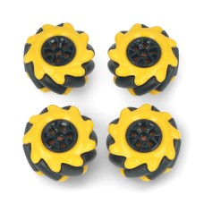 Set of Mecanum wheels, 48mm, x4, black/yellow with rollers, DFRobot FIT0662-1