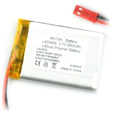 Battery Li-Pol Akyga 600mAh 1S 3.7V - connectors JST-BEC + socket