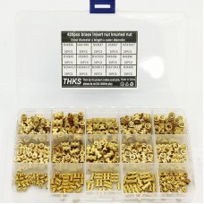 Female Thread Brass Knurled Embedment Nuts Assortment Kit M2-M5 420 pcs.