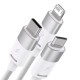 3in1 USB kabelis Baseus StarSpeed Series, USB-C + Micro + Lightning 3.5A, 1.2m (baltas)