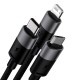 3in1 USB cable Baseus StarSpeed Series, USB-C + Micro + Lightning 3.5A, 1.2m (Black)