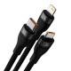 3in1 USB cable Baseus Flash II Series, USB-C + micro USB + Lightning, 66W, 1.2m (Black)