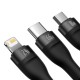 3in1 USB cable Baseus Flash II Series, USB-C + micro USB + Lightning, 66W, 1.2m (Black)