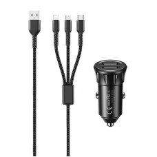 Car charger 2x USB, Remax RCC236, 2.4A (black) + 3 in 1 cable