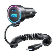 Automobilinis įkroviklis Joyroom JR-CL08, 3-in-1, 1x USB + 1x PD, 55W + Lightning laidas (juodas)