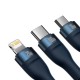 Baseus Flash Series 2 3in1 USB kabelis USB-C + micro USB + Lightning 100W 1.2m – Mėlynas
