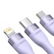 Baseus Flash Series 2 3in1 USB kabelis USB-C + micro USB + Lightning 100W 1.2m – Violetinė
