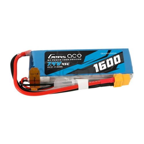 Batterie LiPo GensAce 1600mAh 7.4V 45C 2S1P XT60 