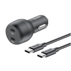 Budi Car Charger, 2x USB-C, 40W, PD + USB-C to USB-C Cable (Black)