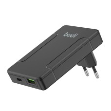 Budi universalus sieninis įkroviklis, USB + USB-C, PD 65W + EU/UK/US/AU adapteriai (juodi)