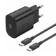 Foneng EU51 USB-C 25W maitinimo įkroviklis + USB-C - USB-C laidas (juodas)