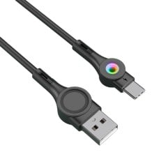 Foneng X59 USB į USB-C laidas, LED, 3A, 1m (juodas)