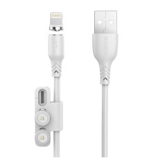 Foneng X62 Magnetic 3in1 USB to USB-C / Lightning / Micro USB Cable, 2.4A, 1m (White)