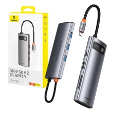 Hub 7in1 Baseus Gleam USB-C iki 1x HDMI4K 60Hz + 3x USB3.0 + 1x PD + 1x SD/TF – pilkas