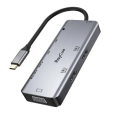 Hub 9w1 RayCue USB-C do 2x USB-A 3.0 5Gbps + 2x SD/TF 3.0 + 2x HDMI 4K30Hz + VGA 1080p + jack 3.5mm + PD 3.0 100W (szary)