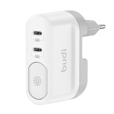 Įkroviklis su šviesa Budi 326DE, 2xUSB-C, 40W, (balta)