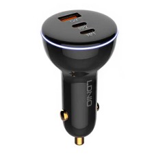 LDNIO C102 Car Charger, USB + 2x USB-C, 160W + USB to Micro USB Cable (Black)