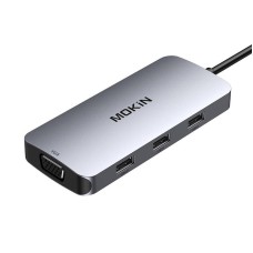 MOKiN 7in1 Adapter Hub USB-C prie 2x HDMI + 3x USB 2.0 + DP + VGA (sidabro)