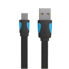 Plokščias USB 2.0 A iki Mini 5 kontaktų laidas Ventiliacija VAS-A14-B050 0.5 m Juoda