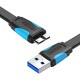 Vention plokščias USB 3.0 A – Micro-B kabelis 0.5m – Juodas