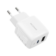 Wall Charger 25W PD Ricomm RC252 EU, 1xUSB-A, 1xUSB-C + 2.1m USB-C Cable