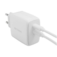 Wall Charger 65W GaN Ricomm RC652 EU, 2xUSB-C + 2.1m USB-C Cable