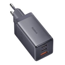 Sieninis įkroviklis Baseus GaN5 2x USB-C + USB 65W + kabelis 1m - Pilkas