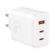 Sieninis įkroviklis Baseus OS-Cube Pro 2xUSB-C + USB, 65W (baltas)