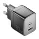 Wall charger, Essager, ECT33W-LJB01-Z, GaN, 1xUSB-A, 1xUSB-C, 33W (black)