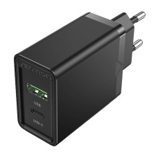 Sieninis įkroviklis EU USB-A(18W), USB-C(20W) Vention FBBB0-EU, 2.4A, PD3.0 (juoda)