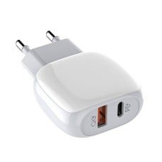 Sieninis įkroviklis LDNIO A2313C, USB + USB-C, PD + QC 3.0, 20W (balta)