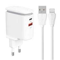 Wall charger  LDNIO A2423C USB, USB-C + Lightning cable