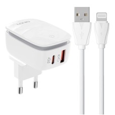 Wall charger  LDNIO A2425C USB, USB-C + Lightning cable