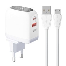 Sieninis įkroviklis LDNIO A2522C USB, USB-C 30W + MicroUSB laidas