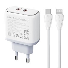 Sieninis įkroviklis LDNIO A2528C 2USB-C 35W + USB-C - Lightning kabelis