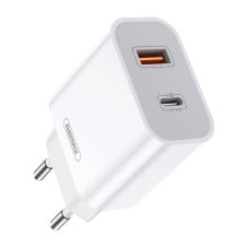 Sieninis įkroviklis Remax, RP-U68, USB-C, USB, 20W (baltas)