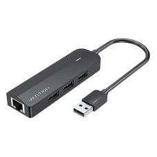 USB 2.0 3 prievadų šakotuvas su eterneto adapteriu 100 m ventiliacija CHPBB 0.15 m, juodas