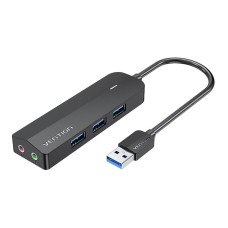 USB 3.0 3-Port Hub with Sound Card and Power Adapter Vention CHIBB 0.15m Black