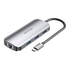 USB-C prie HDMI prijungimo stotis, 3x USB 3.0, RJ45, PD 0.15 m ventiliacija TOHHB (pilka)