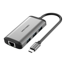 USB-C prijungimo stotis prie HDMI, 3x USB3.0, RJ45, PD 0.15 m ventiliacijos CNCHB, pilka