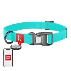 Waterproof glowing dog collar with QR passport WAUDOG 40 mm wide, 46-70 cm long