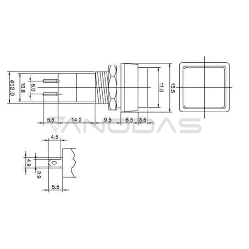 PBS-12A button - 250V 1A - red - bistable - square