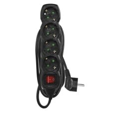 Power Strip SCHUKO with switch – 4 sockets, 3.0m, black, 1.5mm²