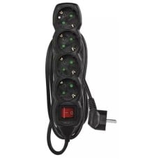 Power Strip SCHUKO with switch – 4 sockets, 5.0m, black, 1.5mm²