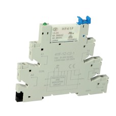 HF41F miniature din rail interface relay, diode surge protection, 12V coil