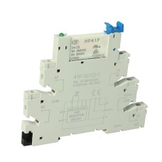 HF41F miniature din rail interface relay, diode surge protection, 24V coil