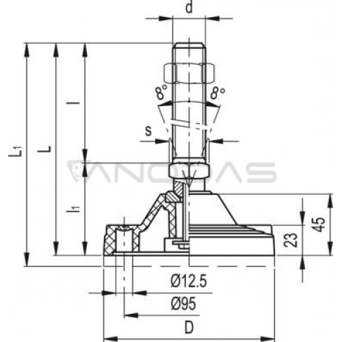 Swivel Foot With Anchoring Holes LV.F-125-ACV-AS-M20x186 ...