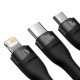 Baseus Flash Series 3in1 USB kabelis USB-C + micro USB + Lightning 100W 1.2m – Juodas